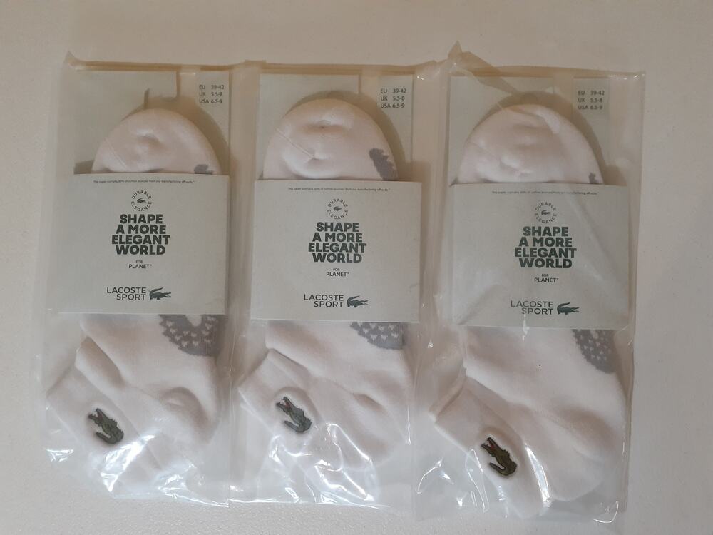 Lacoste Unisex Short Cotton Sport Socks, Medium White Grey Chine 6.5-9